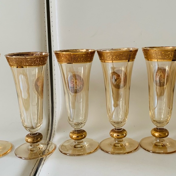 Vintage 24k Gold Trim Rare Gordial Glasses Italy Of 6 - Picture 12 of 16